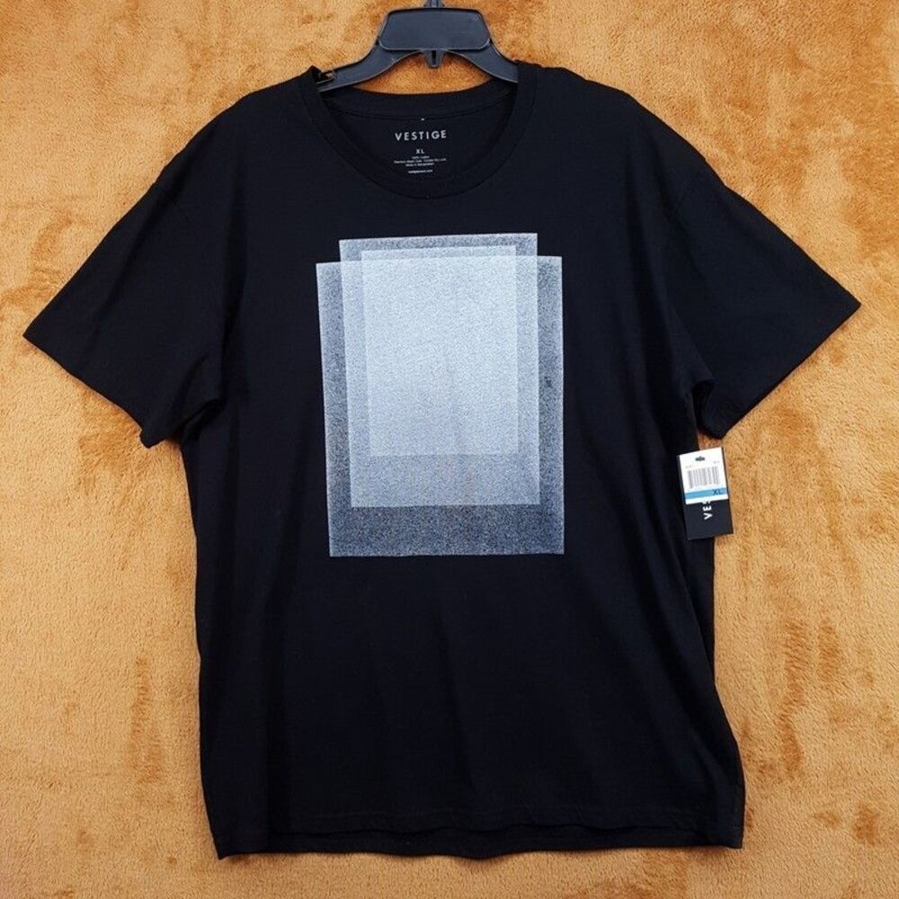 VESTIGE Shirt Mens XL Black Pullover Crew Graphic 100% Cotton T-Shirt Tee